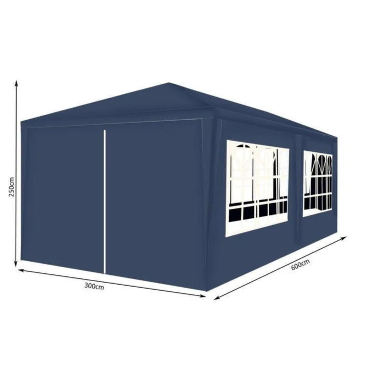 Cort Pavilion De Grădină 3x6 m Cu 6 Pereți Laterali și Ferestre, Albastru