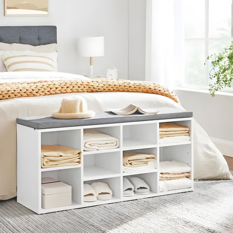 Dulap pentru Pantofi cu Banchetă și 10 Compartimente, Alb, 30,5 x 104 x 49 cm - MAXY