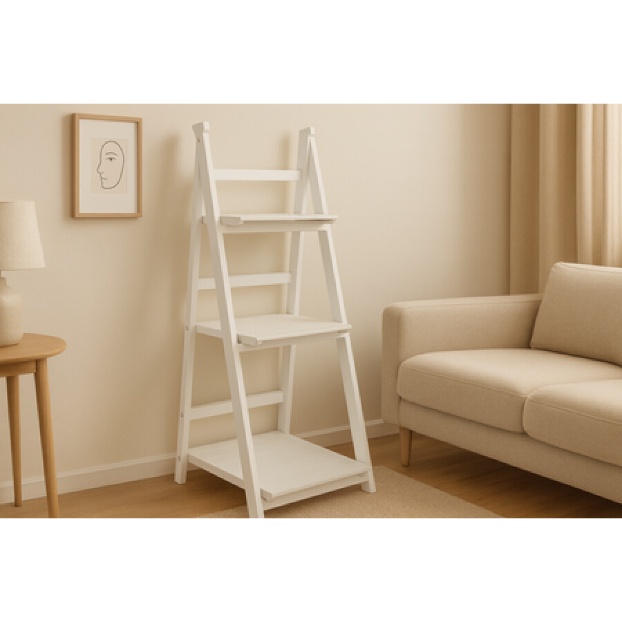 Etajeră Tip Scară cu 3 Polițe din Lemn, Culoare Albă, 42x39x109cm