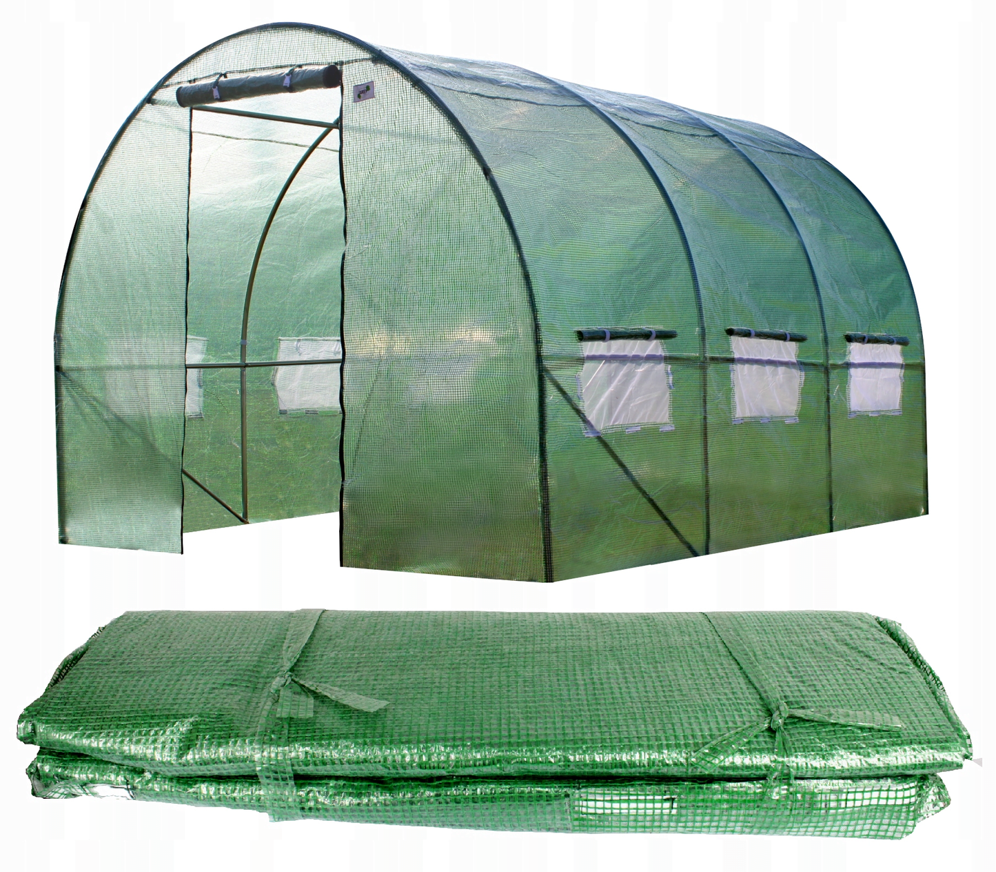 Folie sera polietilena cu insertie de plasa, cu ferestre de aerisire, verde, 8 x 3 m