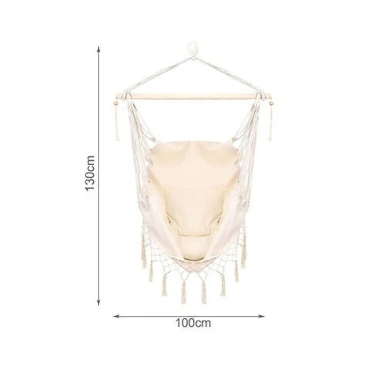 Hamac scaun Brazilian cu cadru din lemn, 2 Perne Incluse, 130×100, Bej - MAXY