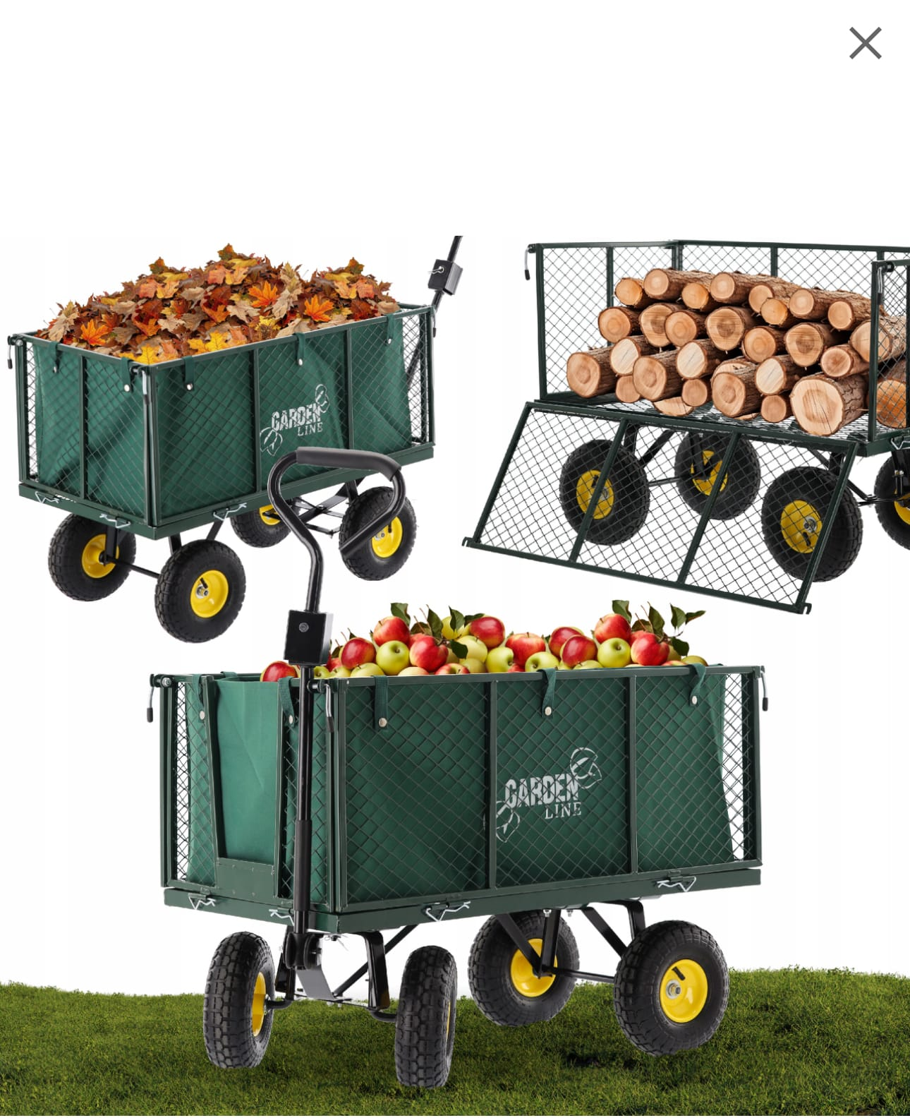 Cărucior Grădină Multifuncțional 300 kg Verde - MAXY