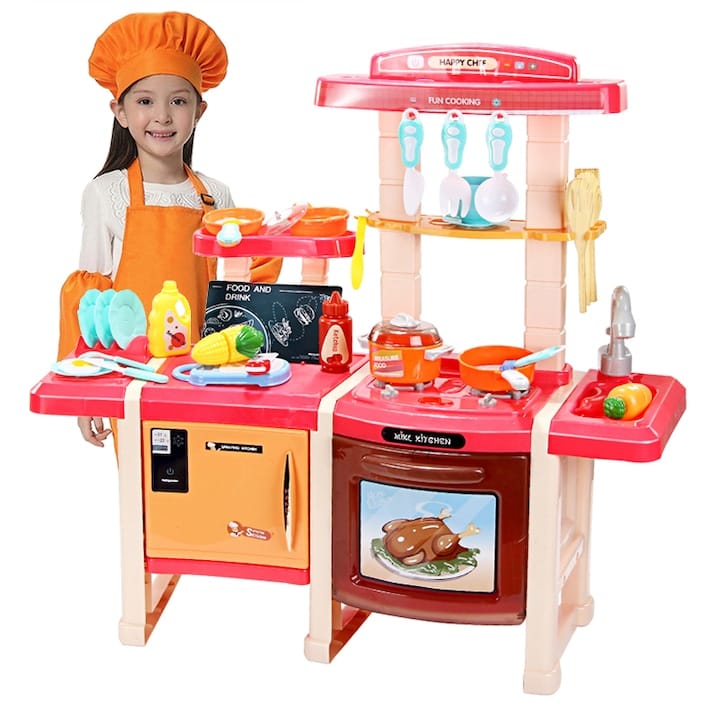 Set Bucatarie Copii Dubla cu Chiuveta Functionala, 45 Accesorii - MAXY