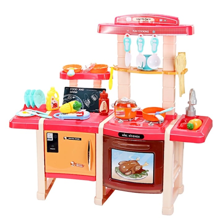 Set Bucatarie Copii Dubla cu Chiuveta Functionala, 45 Accesorii - MAXY