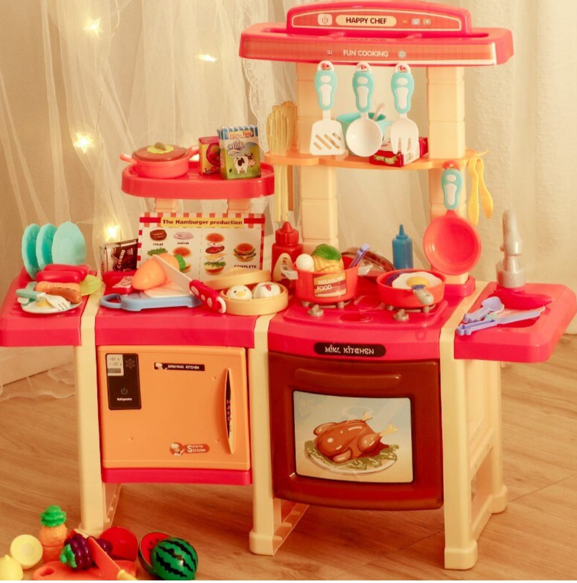 Set Bucatarie Copii Dubla cu Chiuveta Functionala, 45 Accesorii - MAXY