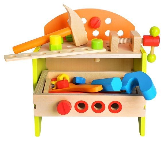 Banc de Scule din Lemn 2 în 1 pentru Copii, 40 Piese