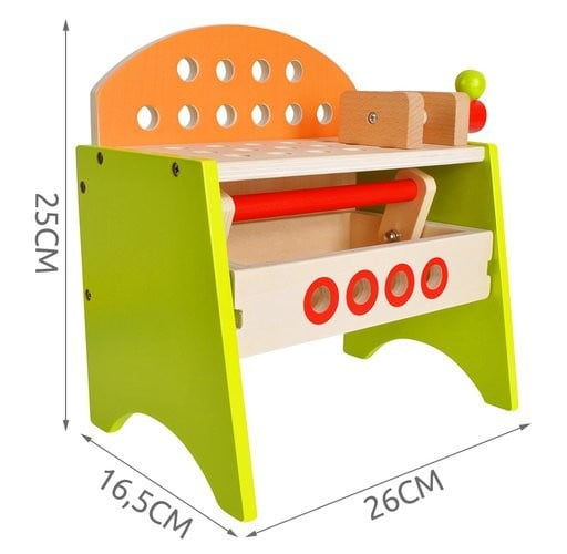 Banc de Scule din Lemn 2 în 1 pentru Copii, 40 Piese