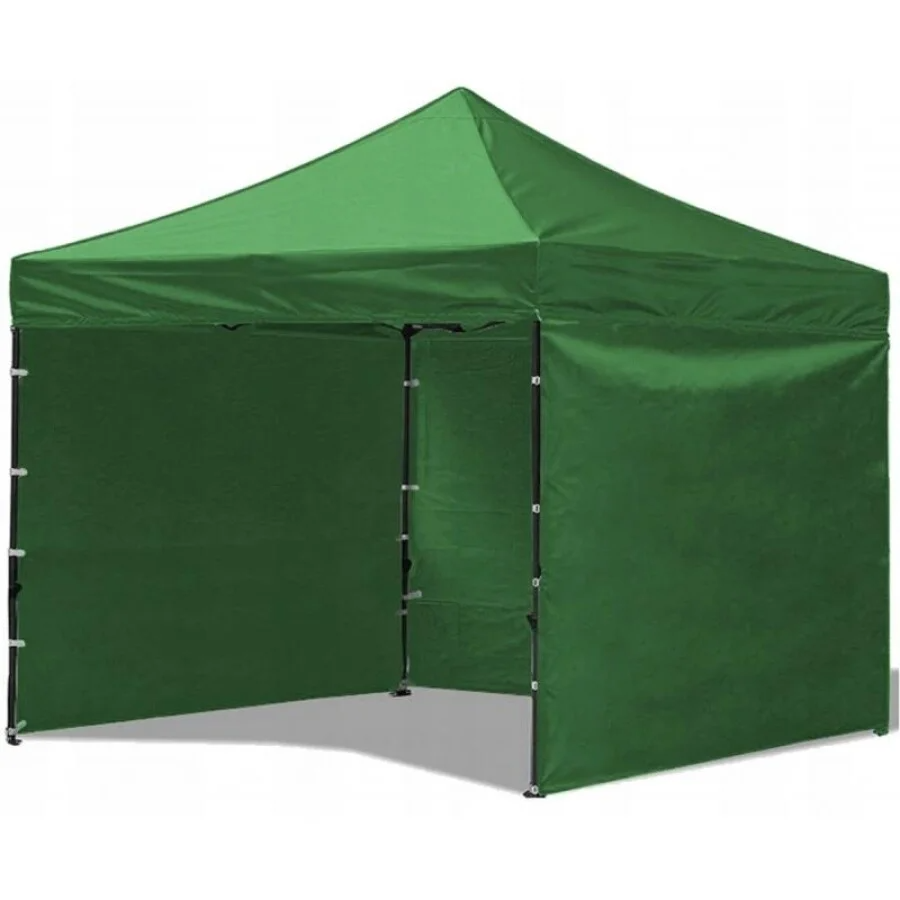 Pavilion de Grădină Metalic 3x3 m Pliabil cu 3 Pereți Laterali Verde - MAXY