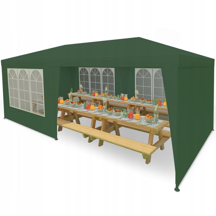 Pavilion De Grădină 3x6 m Cu 6 Pereți, Ferestre Mari și Protecție UV, Verde