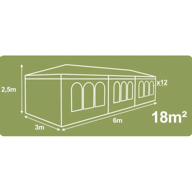 Pavilion De Grădină 3x6 m Cu 6 Pereți, Ferestre Mari și Protecție UV, Verde