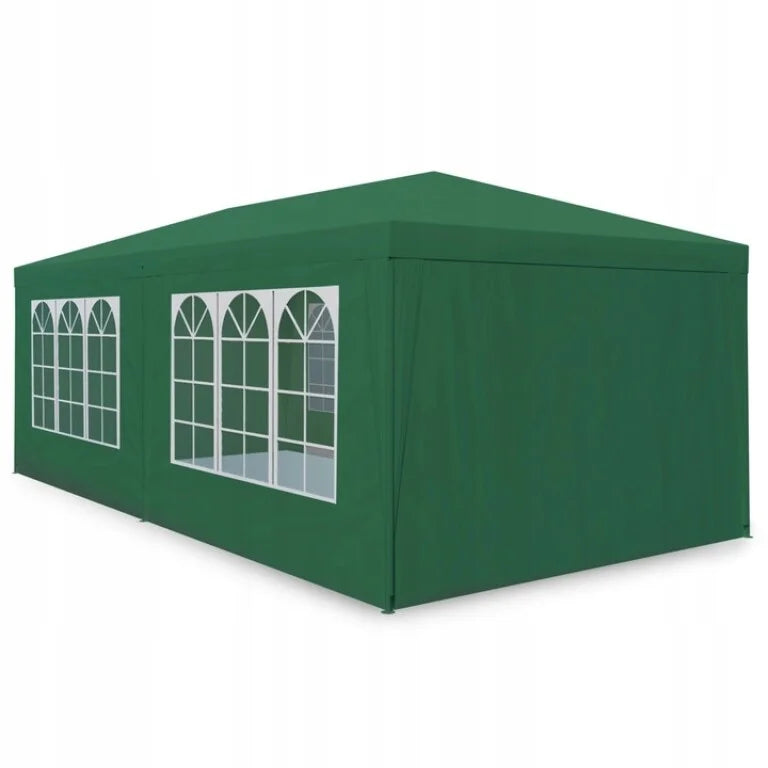 Pavilion De Grădină 3x6 m Cu 6 Pereți, Ferestre Mari și Protecție UV, Verde