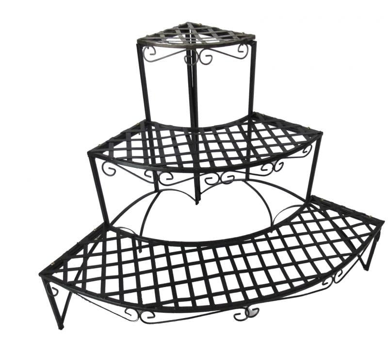 Pergolă eleganta de Colț pentru Flori cu 3 Rafturi, dimensiune 60x60x60 cm, negru - MAXY