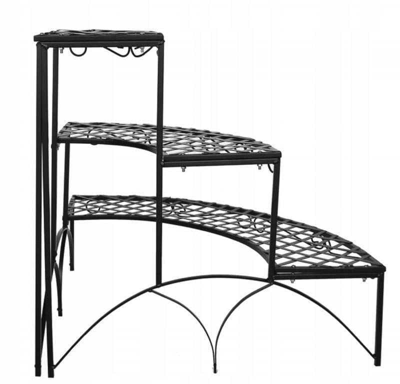 Pergolă eleganta de Colț pentru Flori cu 3 Rafturi, dimensiune 60x60x60 cm, negru - MAXY