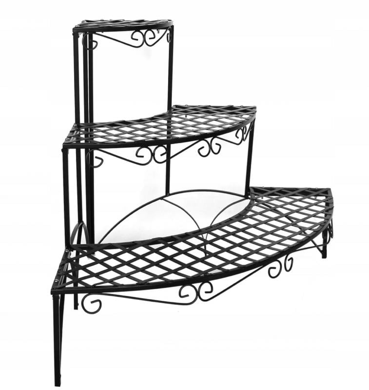 Pergolă eleganta de Colț pentru Flori cu 3 Rafturi, dimensiune 60x60x60 cm, negru - MAXY