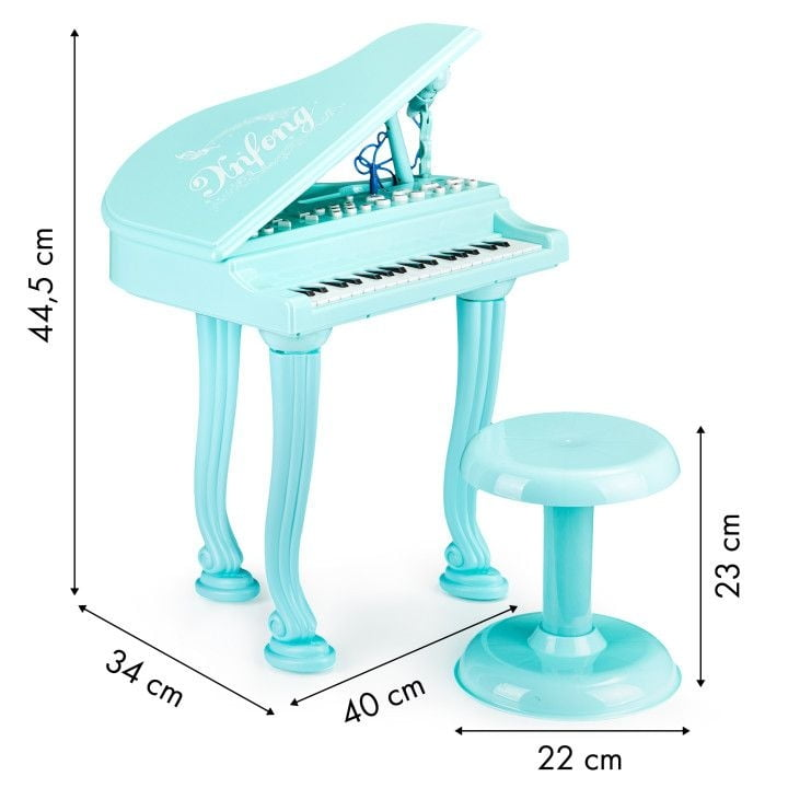Pian pentru Copii cu 36 Clape, Microfon și Funcție Karaoke MP3, Albastru - MAXY