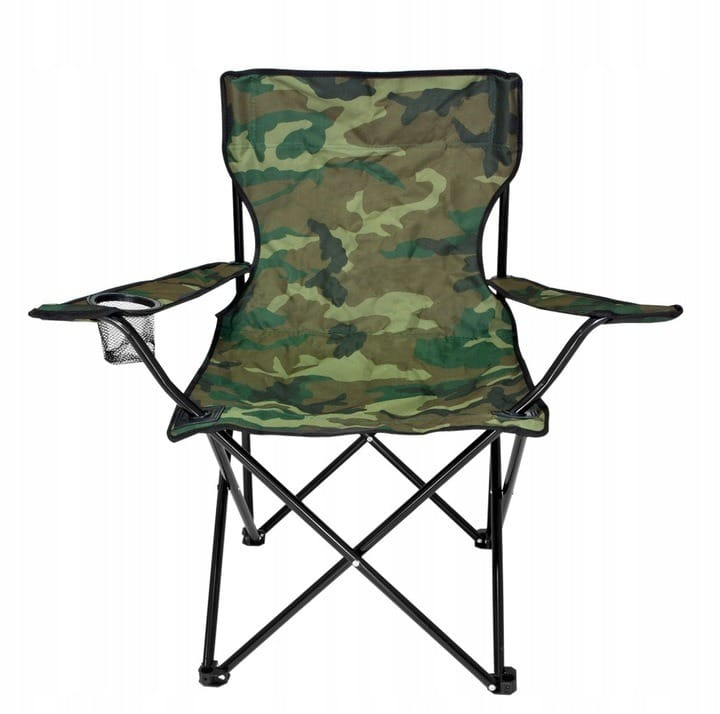 Scaun Pliabil pentru Camping și Pescuit cu Suport Pahar, Camuflaj Verde - MAXY