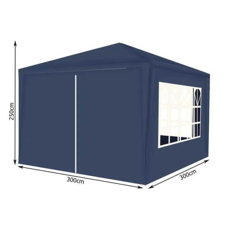 Pavilion Grădină 3x3 m cu 4 Pereți Laterali și Ușă cu Fermoar Albastru - MAXY
