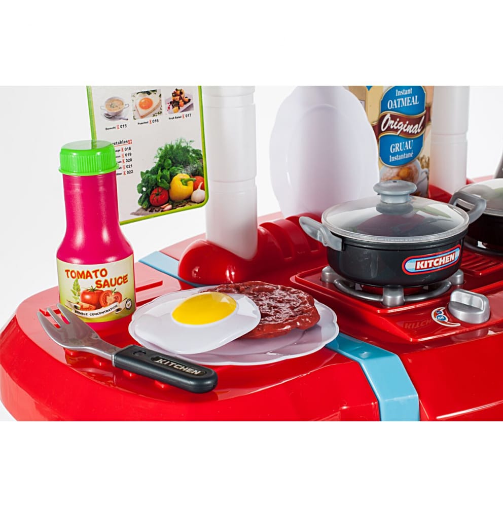 Set Bucatarie Pentru Copii Cu Sunete, 19 Piese, Rosu-Albastru - MAXY