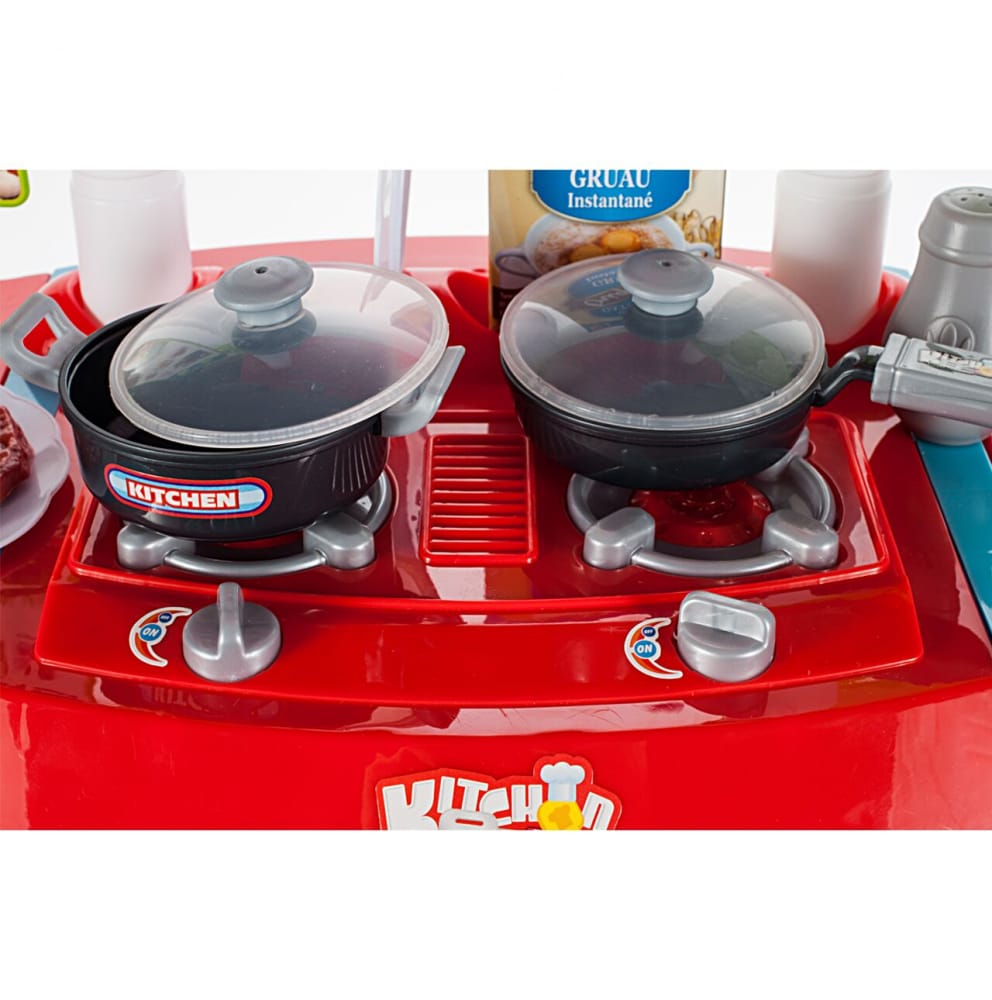 Set Bucatarie Pentru Copii Cu Sunete, 19 Piese, Rosu-Albastru - MAXY