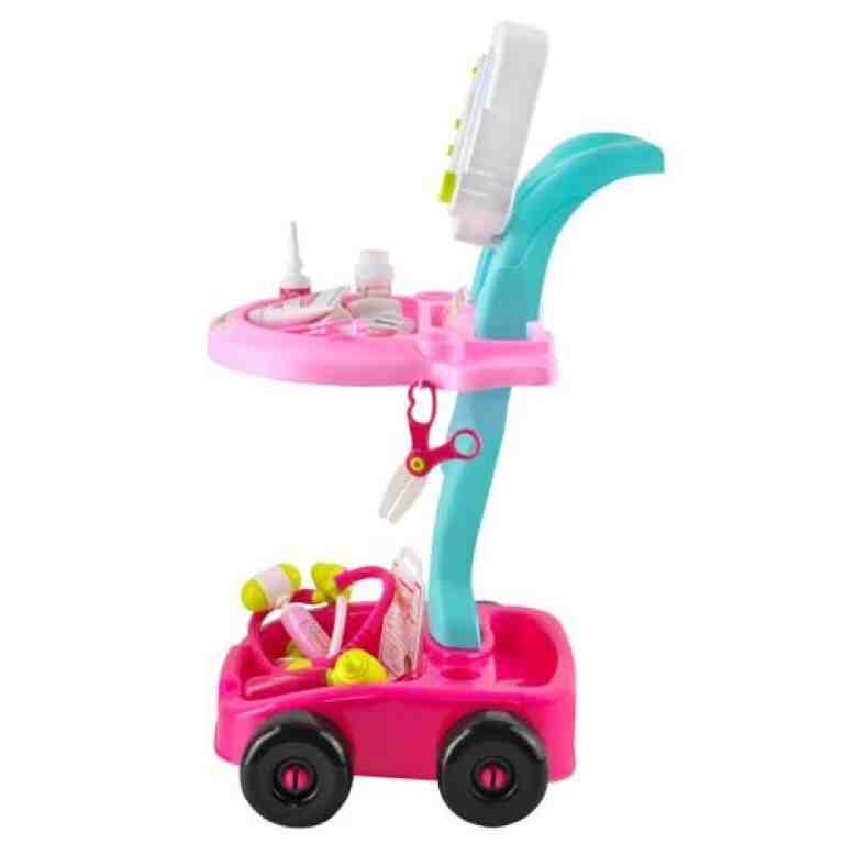 Set Doctor pentru Copii cu Cărucior și 18 Accesorii Medicale, Roz - MAXY
