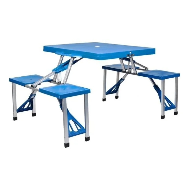 Set Masă Camping Pliabilă cu 4 Scaune din Aluminiu – Tip Valiză, Albastru - MAXY