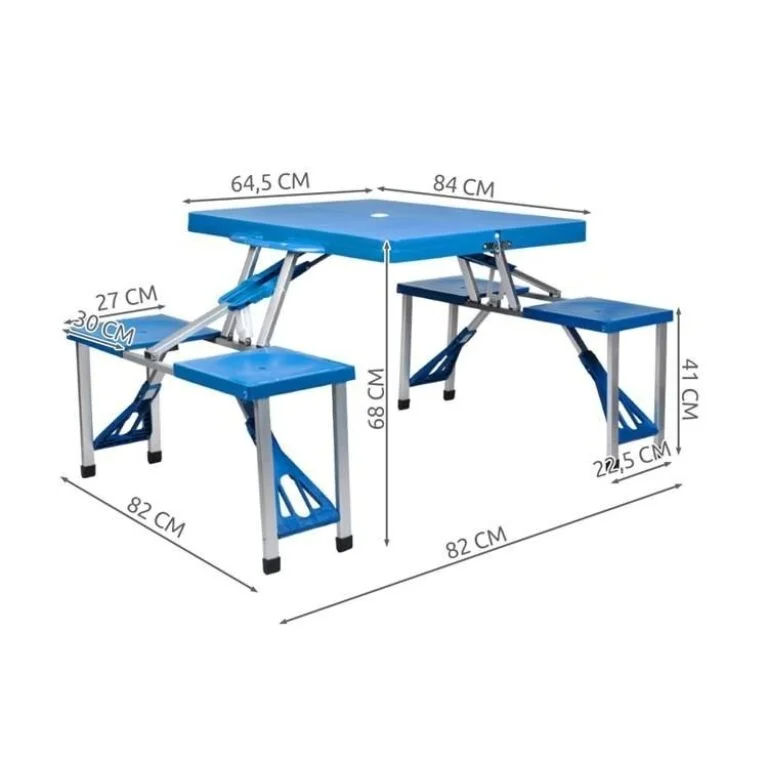 Set Masă Camping Pliabilă cu 4 Scaune din Aluminiu – Tip Valiză, Albastru - MAXY