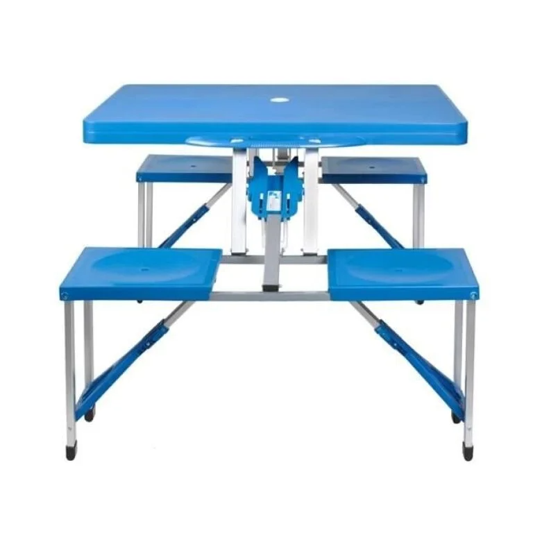 Set Masă Camping Pliabilă cu 4 Scaune din Aluminiu – Tip Valiză, Albastru - MAXY