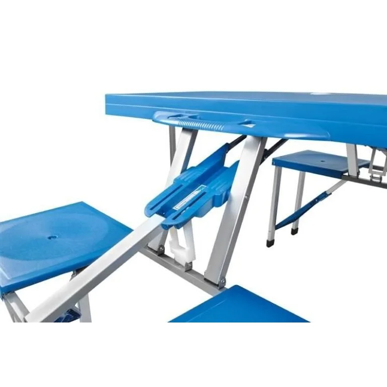 Set Masă Camping Pliabilă cu 4 Scaune din Aluminiu – Tip Valiză, Albastru - MAXY