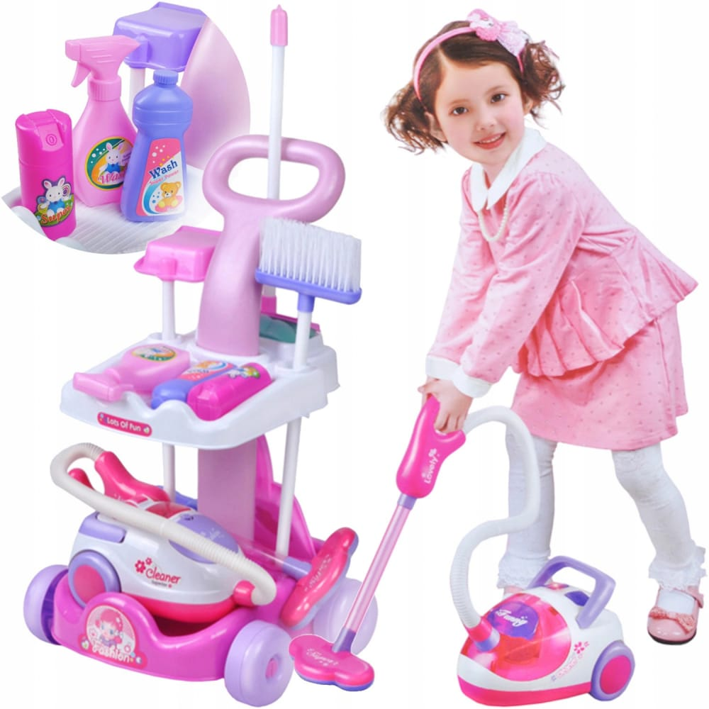 Set Curățenie Copii cu Aspirator, Mătură, Făraș și Accesorii, Roz - MAXY