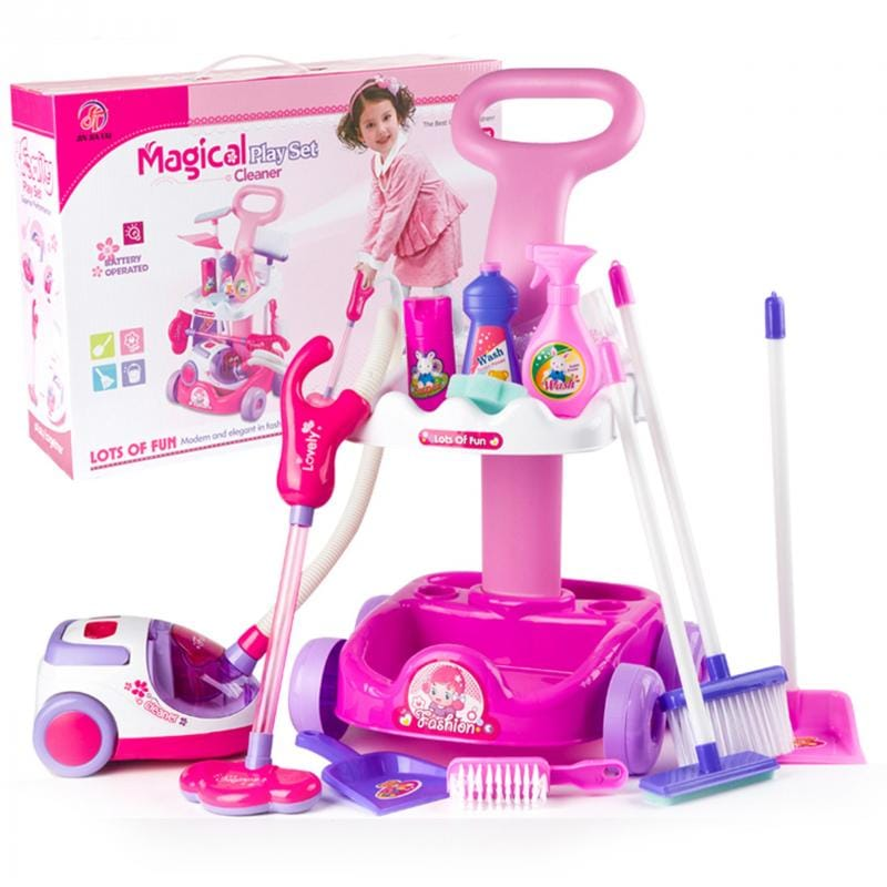 Set Curățenie Copii cu Aspirator, Mătură, Făraș și Accesorii, Roz - MAXY