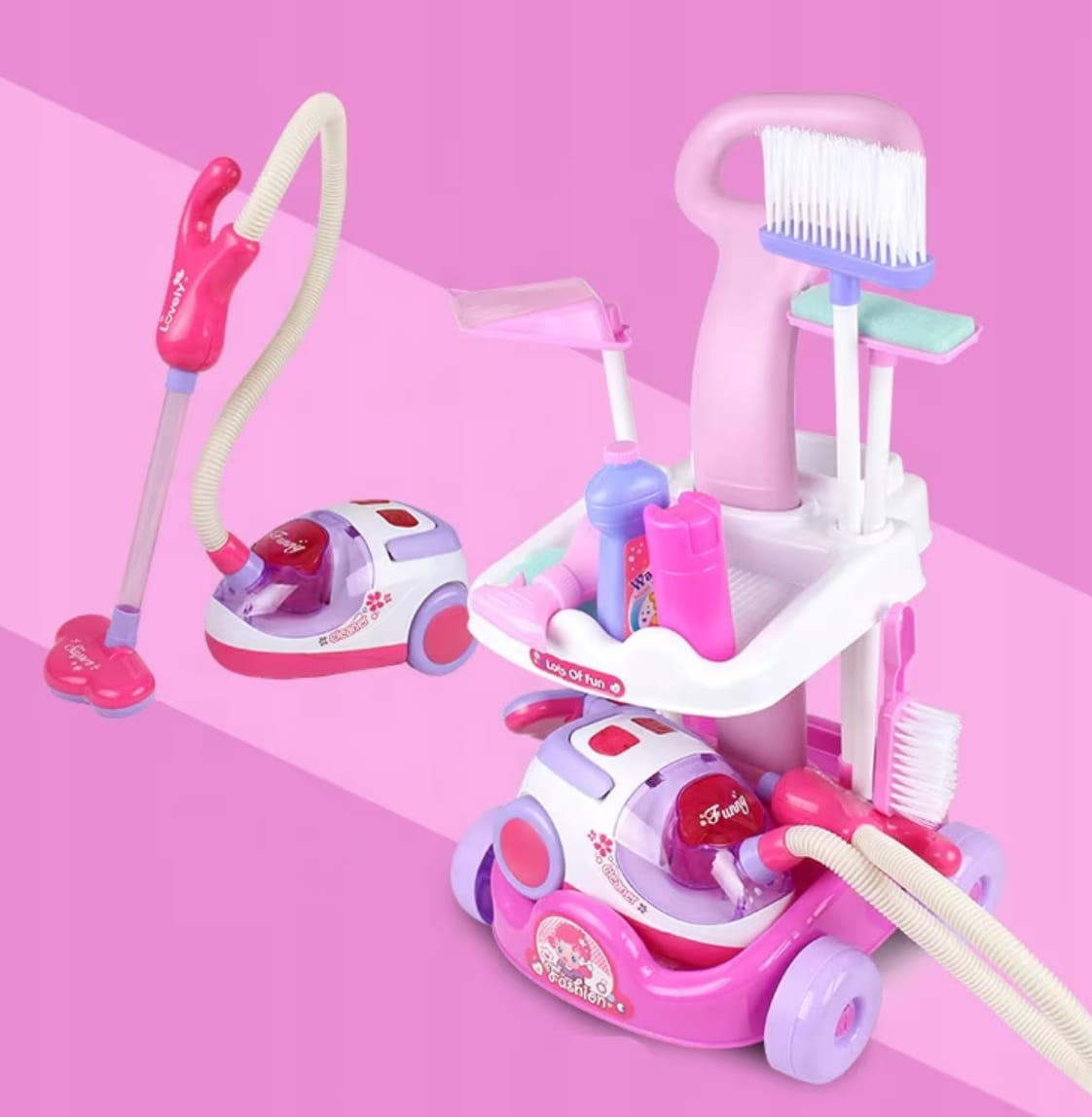Set Curățenie Copii cu Aspirator, Mătură, Făraș și Accesorii, Roz - MAXY