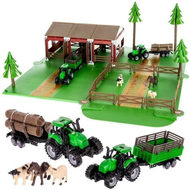 Set Fermă pentru Copii cu Tractor, Animale și Accesorii, 102 Piese - MAXY