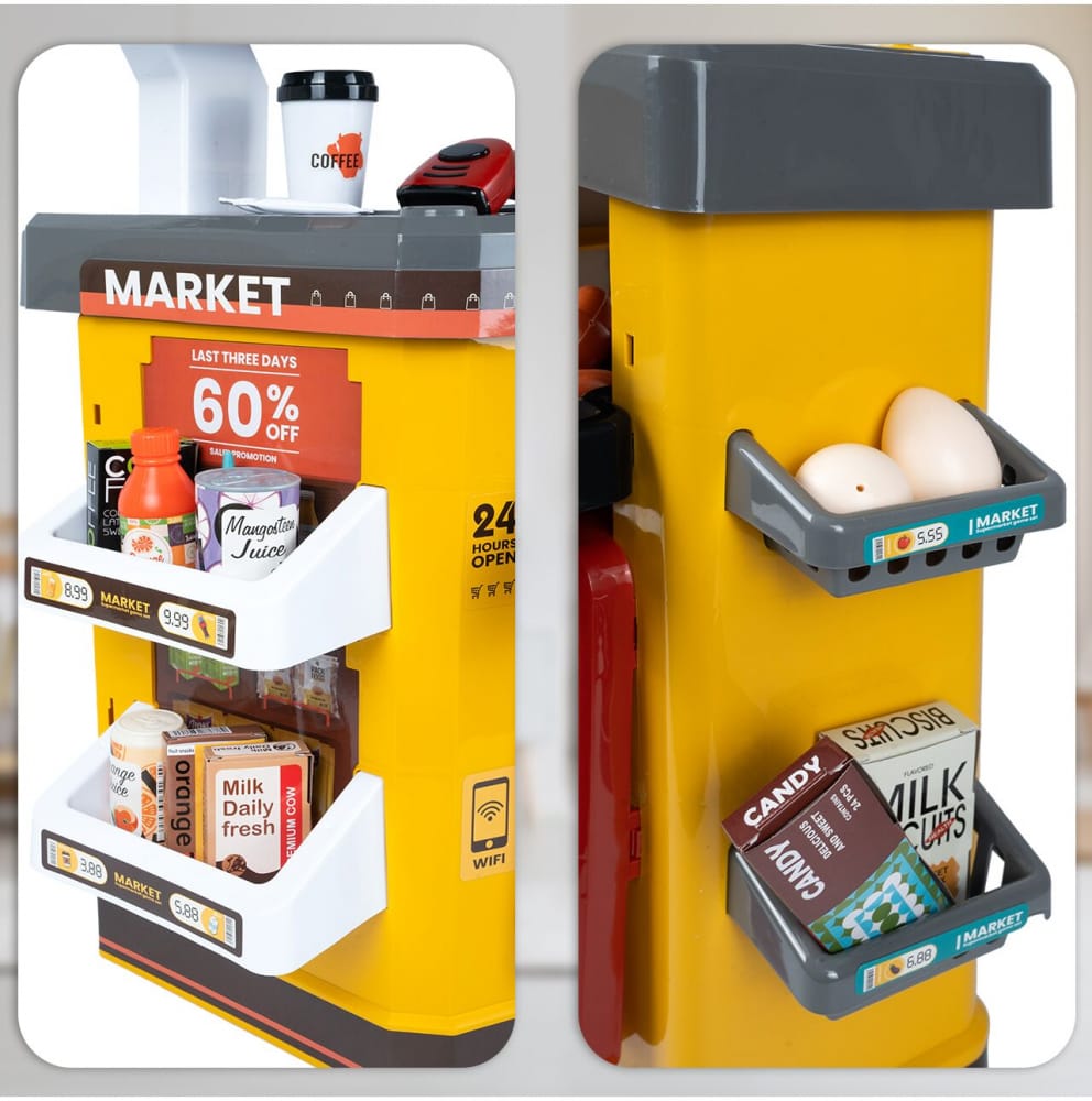 Set Supermarket pentru Copii cu Casă de Marcat, Scanner, Frigider și 54 Accesorii - MAXY