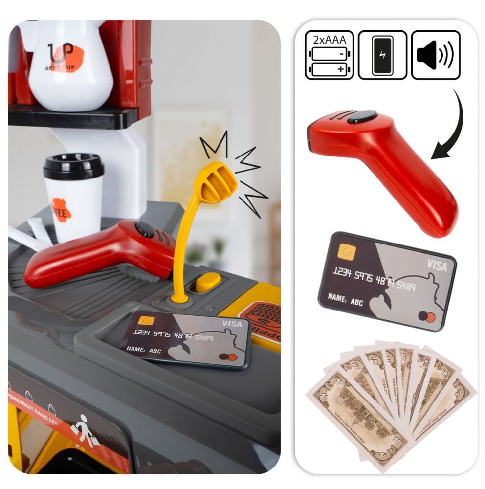 Set Supermarket pentru Copii cu Casă de Marcat, Scanner, Frigider și 54 Accesorii - MAXY