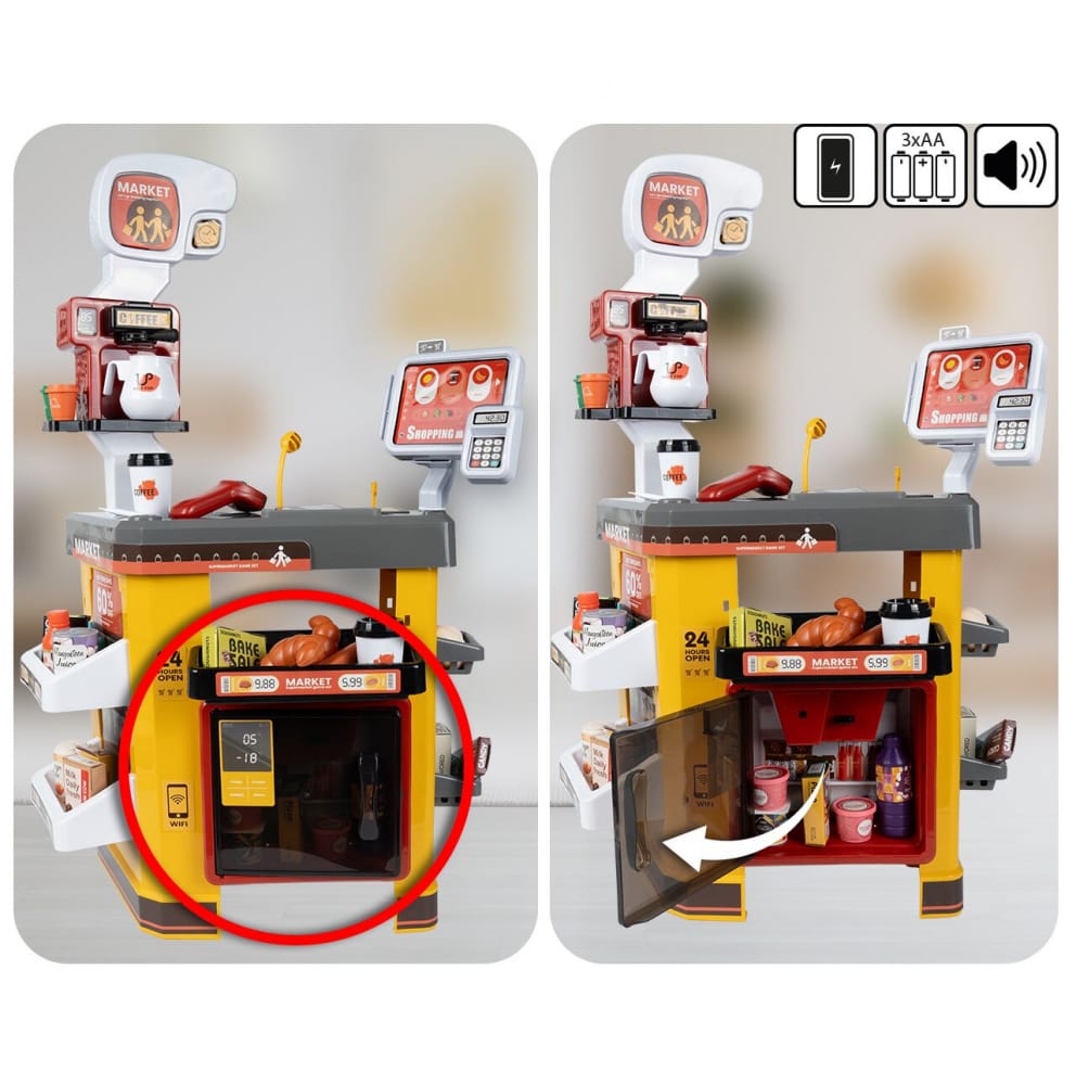 Set Supermarket pentru Copii cu Casă de Marcat, Scanner, Frigider și 54 Accesorii - MAXY