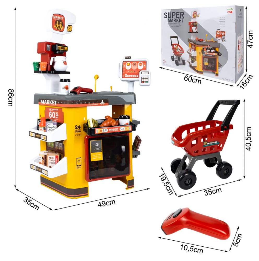 Set Supermarket pentru Copii cu Casă de Marcat, Scanner, Frigider și 54 Accesorii - MAXY