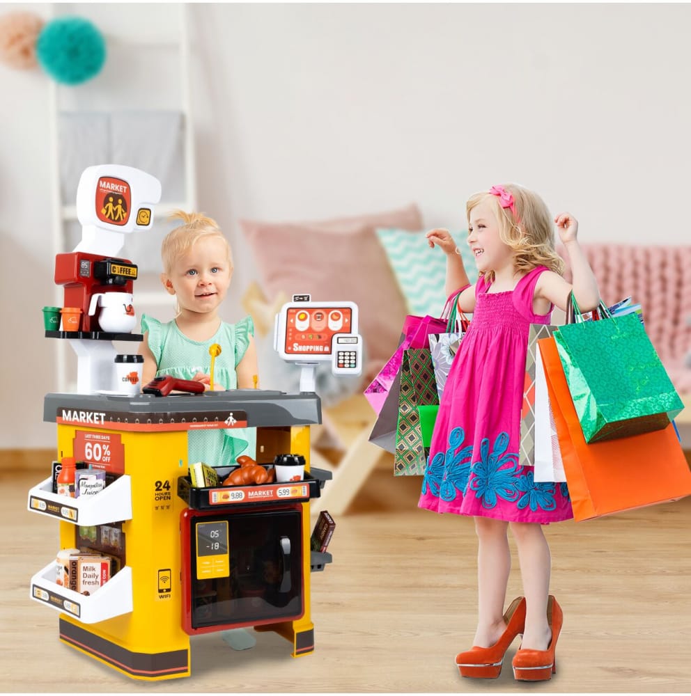 Set Supermarket pentru Copii cu Casă de Marcat, Scanner, Frigider și 54 Accesorii - MAXY