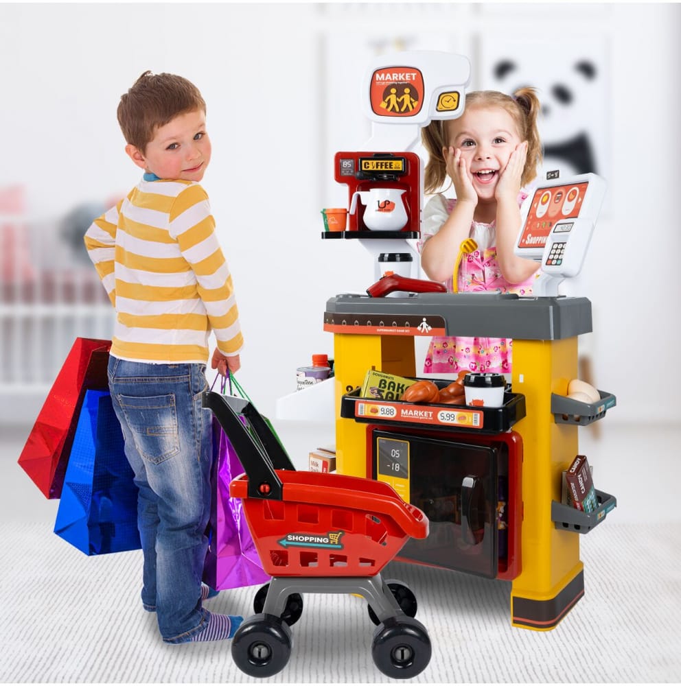 Set Supermarket pentru Copii cu Casă de Marcat, Scanner, Frigider și 54 Accesorii - MAXY