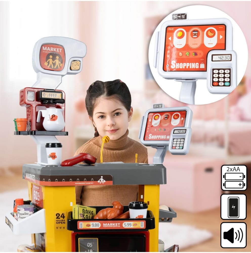 Set Supermarket pentru Copii cu Casă de Marcat, Scanner, Frigider și 54 Accesorii - MAXY