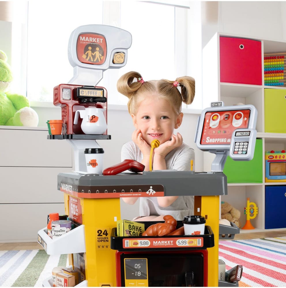 Set Supermarket pentru Copii cu Casă de Marcat, Scanner, Frigider și 54 Accesorii - MAXY