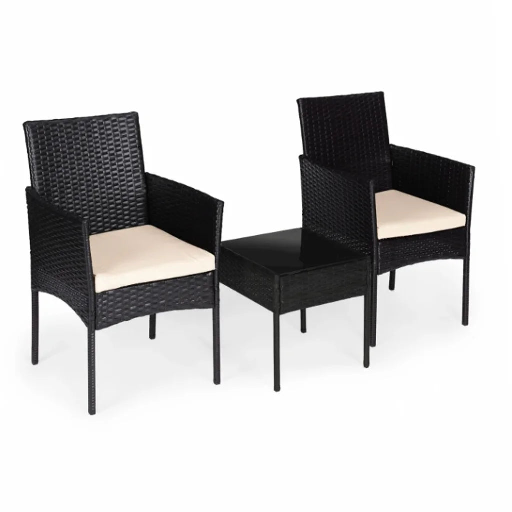 Set Mobilier de Grădină cu Masă și 2 Fotolii din Technoratan, Perne Crem, Negru