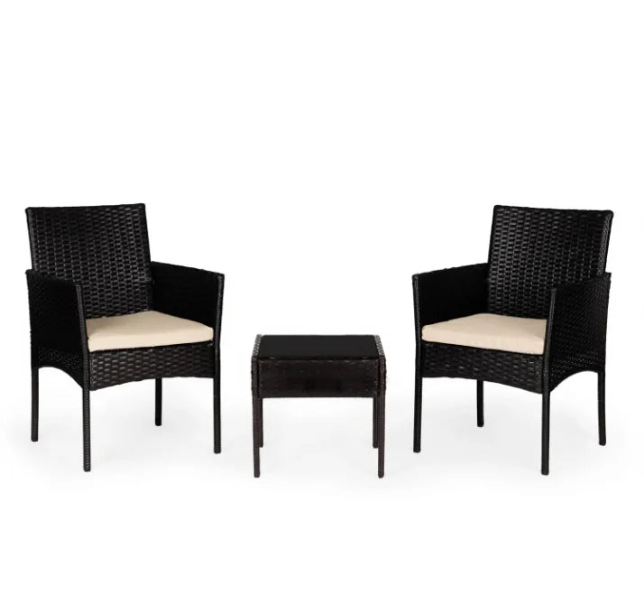 Set Mobilier de Grădină cu Masă și 2 Fotolii din Technoratan, Perne Crem, Negru