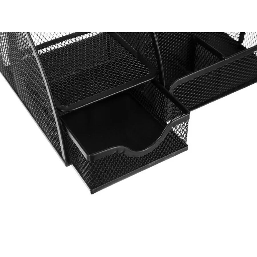 Organizator De birou din Plasa Metalica cu 6 Compartimente, Negru