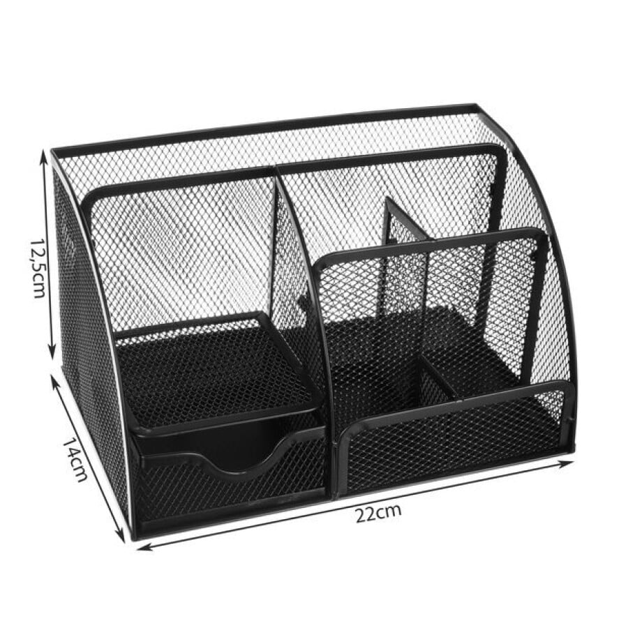 Organizator De birou din Plasa Metalica cu 6 Compartimente, Negru