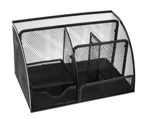 Organizator De birou din Plasa Metalica cu 6 Compartimente, Negru