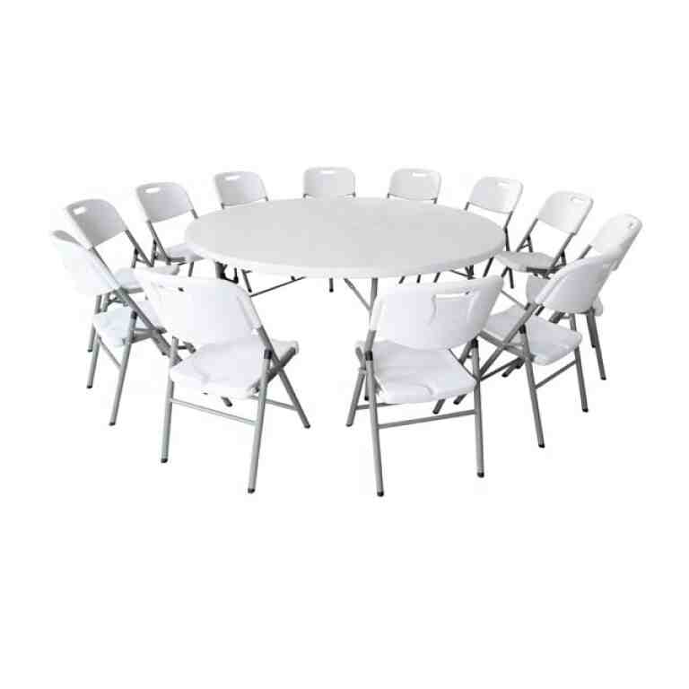 Masă de evenimente pliabilă albă tip valiză – diametru 160 cm - MAXY