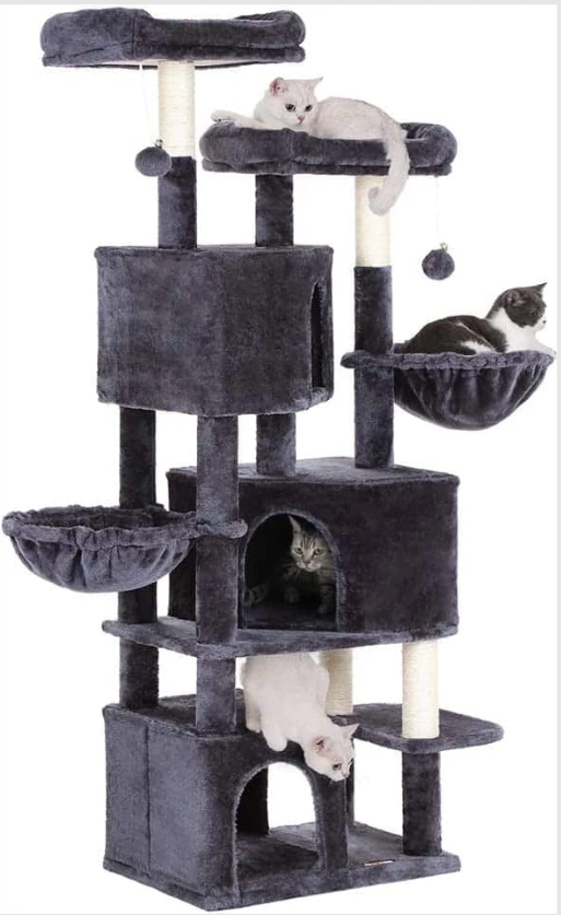 Ansamblu de Joacă pentru Pisici cu 6 Nivele, 55x40x164cm, Gri - MAXY