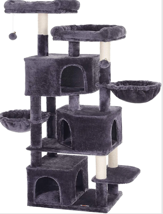 Ansamblu de Joacă pentru Pisici cu 6 Nivele, 55x40x164cm, Gri - MAXY