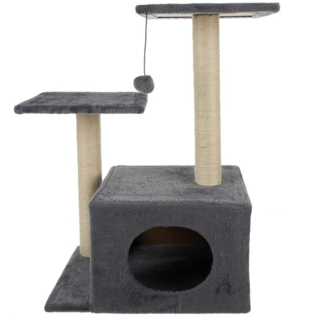 Ansamblu Pentru Pisici, Înălțime 71 cm, 4 Niveluri, Stâlpi Cu Sisal, Căsuță și Pat, Gri