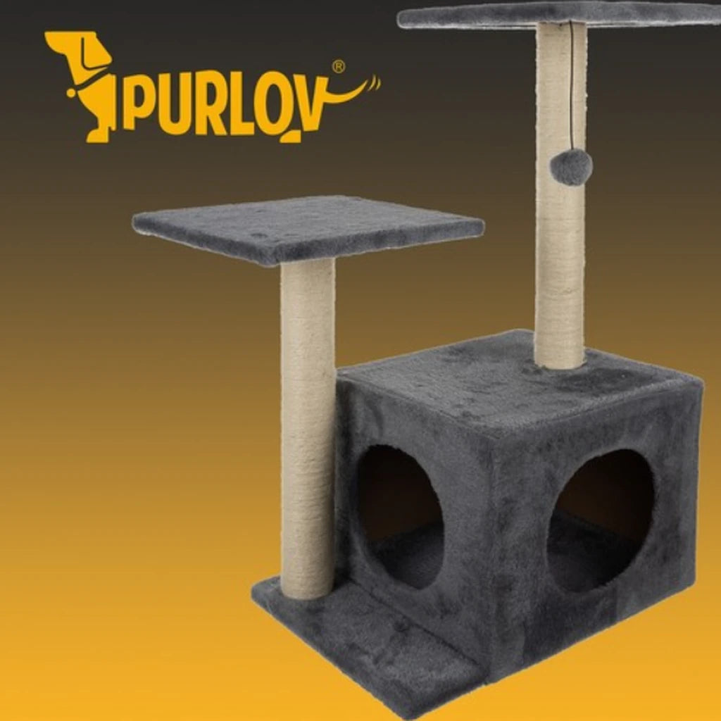Ansamblu Pentru Pisici, Înălțime 71 cm, 4 Niveluri, Stâlpi Cu Sisal, Căsuță și Pat, Gri